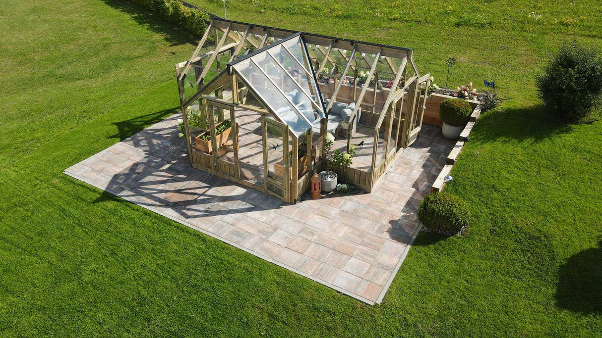 Emilia XL (4.2x5.4m | 19.1m2 | 18mm) Large T-Shaped Premium Greenhouse (Painted Grey or Pressure Treated) - Palmako UK