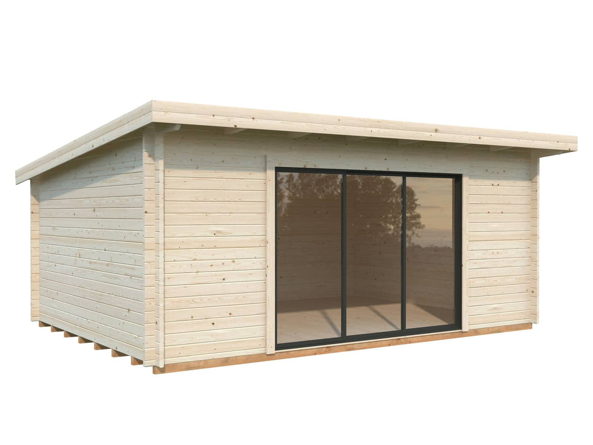 Lea L (5.3x3.8m | 19.4m2 | 44mm) Pent Garden Room with Sliding Doors (Double Glazing Available) - Palmako UK