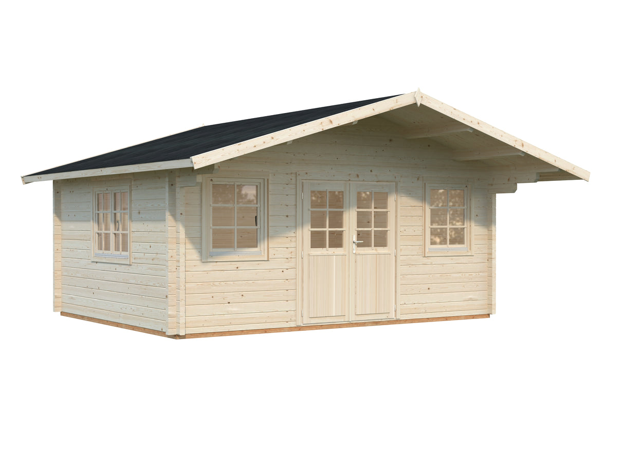 Helena L (5.3x4.1m | 18.6m2 | 70mm) Double Glazed Traditional Log Cabin with Roof Overhang