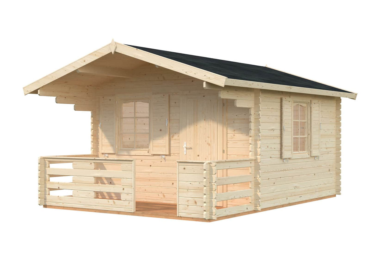 Emma L (3.5x3.5m | 10.4+4.2m2 | 34mm) Alpine Style Log Cabin with Terrace and Shutters - Palmako UK