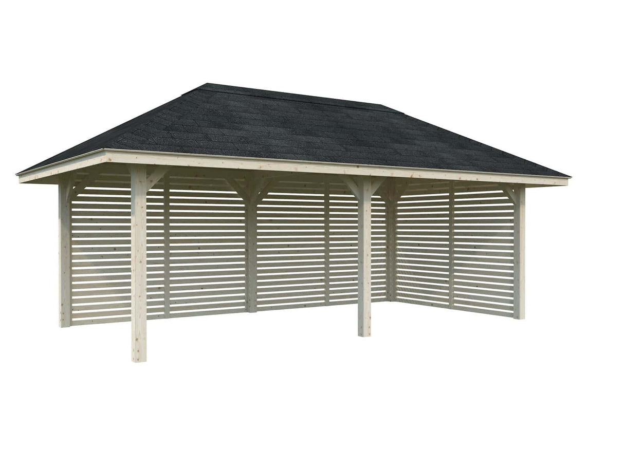 Bianca 109 (6x3m | 16.6m2) Large Corner Pavilion with Louvre Walls - Palmako UK