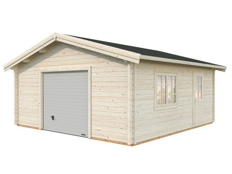 Roger L (5.6x5.6m | 27.7m2 |70mm) Spacious Timber Log Garage with Sectional Door - Palmako UK