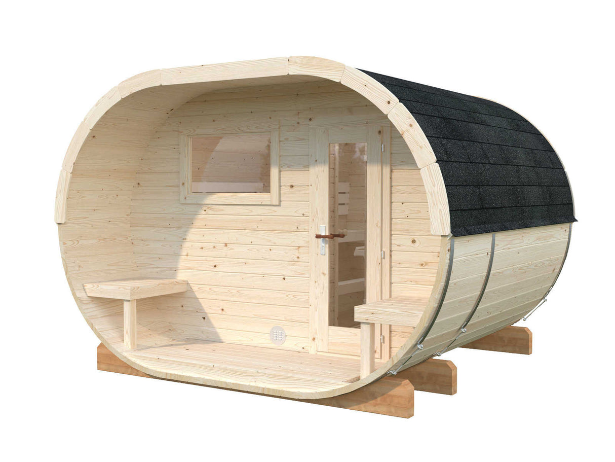 Anette (3.3x2.7m | 3.0+1.5m2 | 42mm) Timber Garden Oval Sauna - Palmako UK