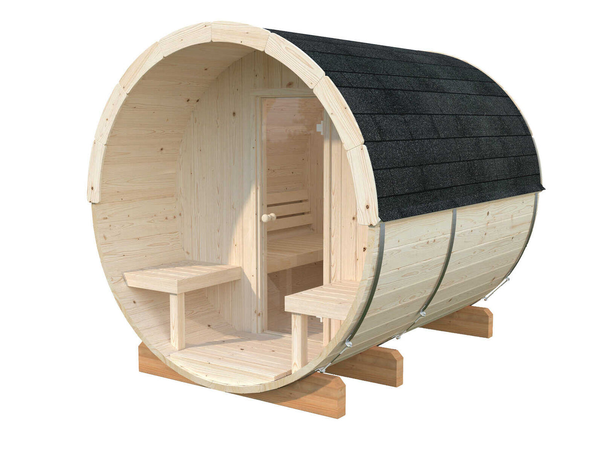 Anita M (2.2x2.5m | 1.3+0.7m2 | 42mm) Timber Garden Barrel Sauna - Palmako UK