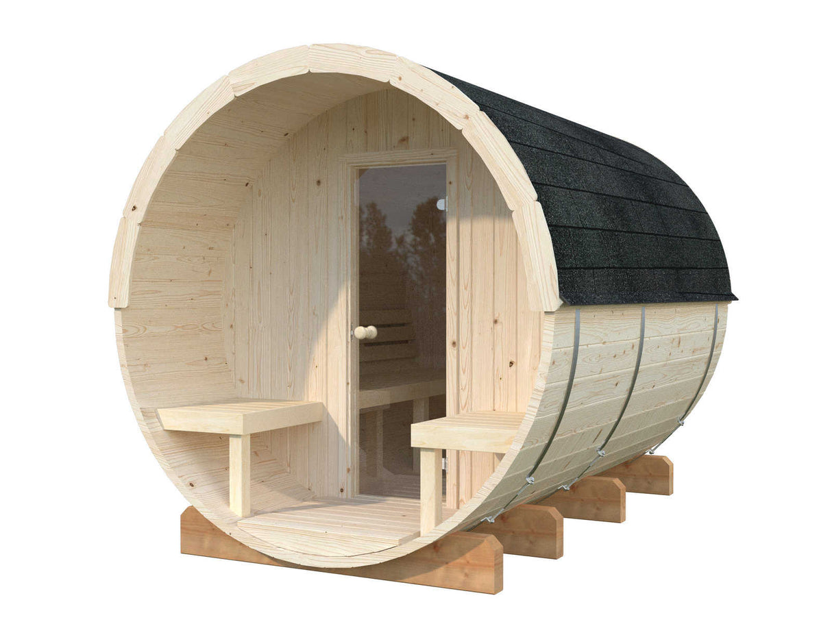 Anita L (2.2x2.9m | 1.6+0.7m2 | 42mm) Timber Garden Barrel Sauna - Palmako UK