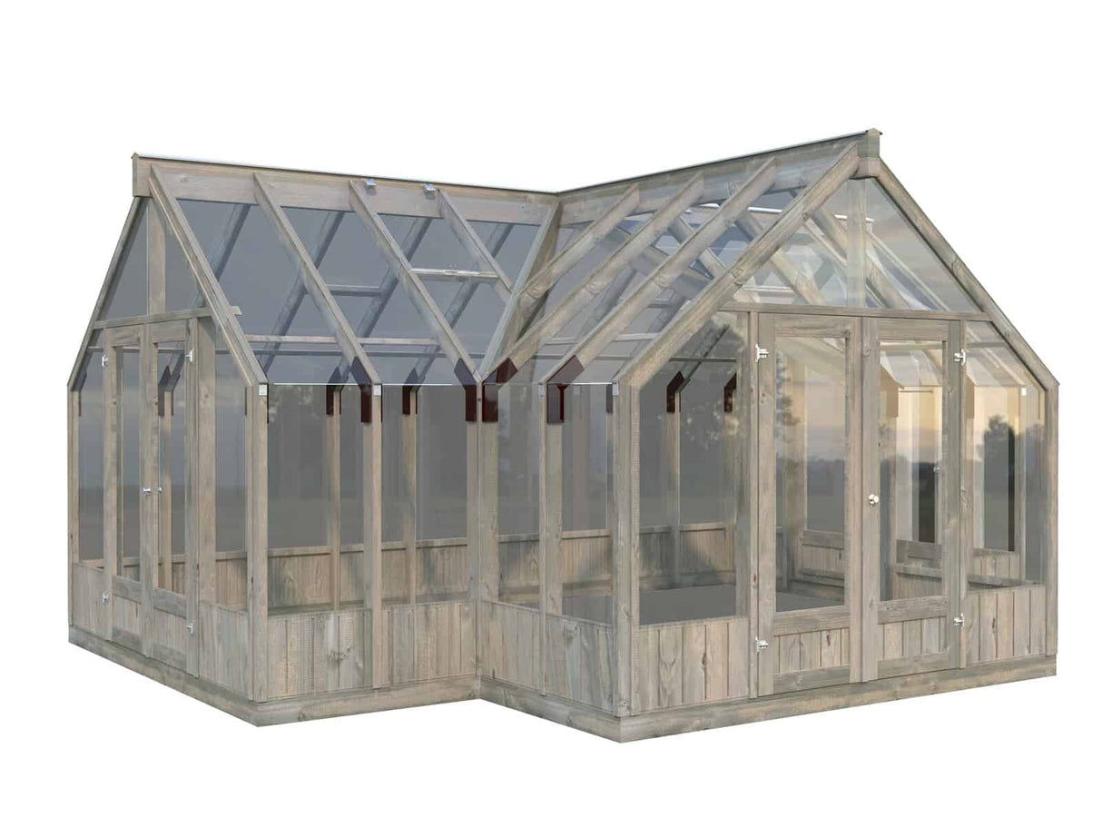 Emilia XL (4.2x5.4m | 19.1m2 | 18mm) Large T-Shaped Premium Greenhouse (Painted Grey or Pressure Treated) - Palmako UK