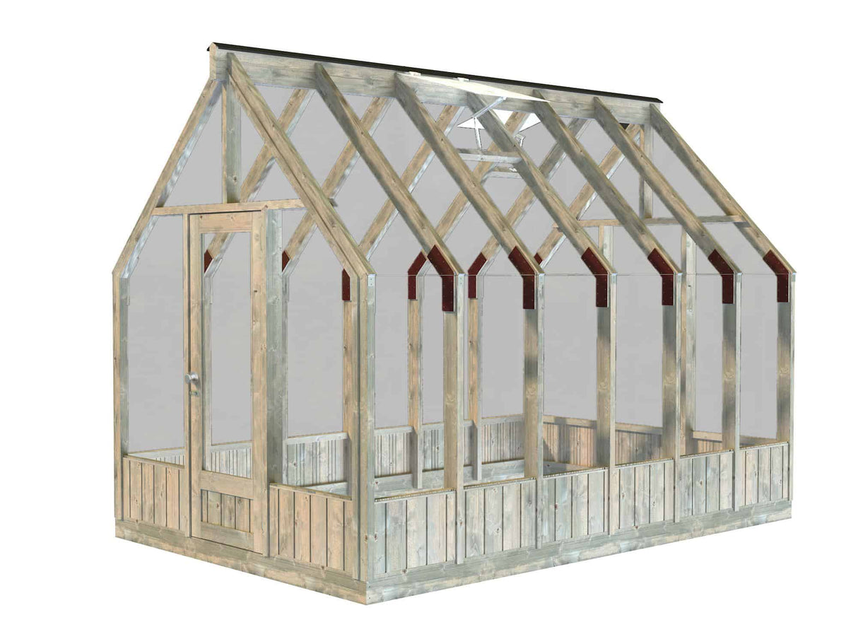 Emilia M (2.4x3.6m | 8.2m2 | 18mm) Modern Greenhouse (Painted Grey or Pressure Treated) - Palmako UK