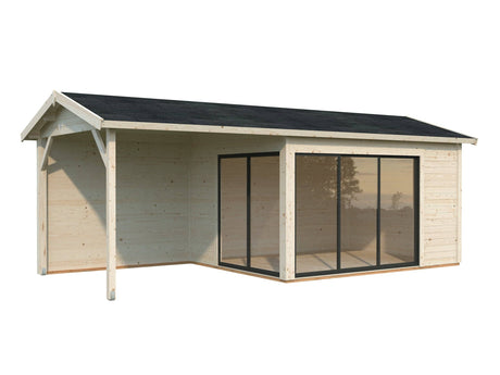 Amanda S+ (6,7x3m | 11,2+7,8 m2 | 44mm) Modern Garden Room With Canopy and Sliding Doors (Double Glazing Available) - Palmako UK