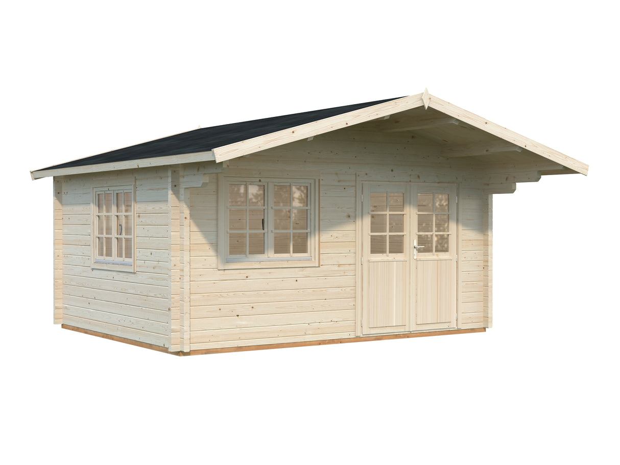 Helena S (4.7x3.8m | 15.1m2 | 70mm) Double Glazed Heavy Duty Garden Log Cabin with Roof Overhang