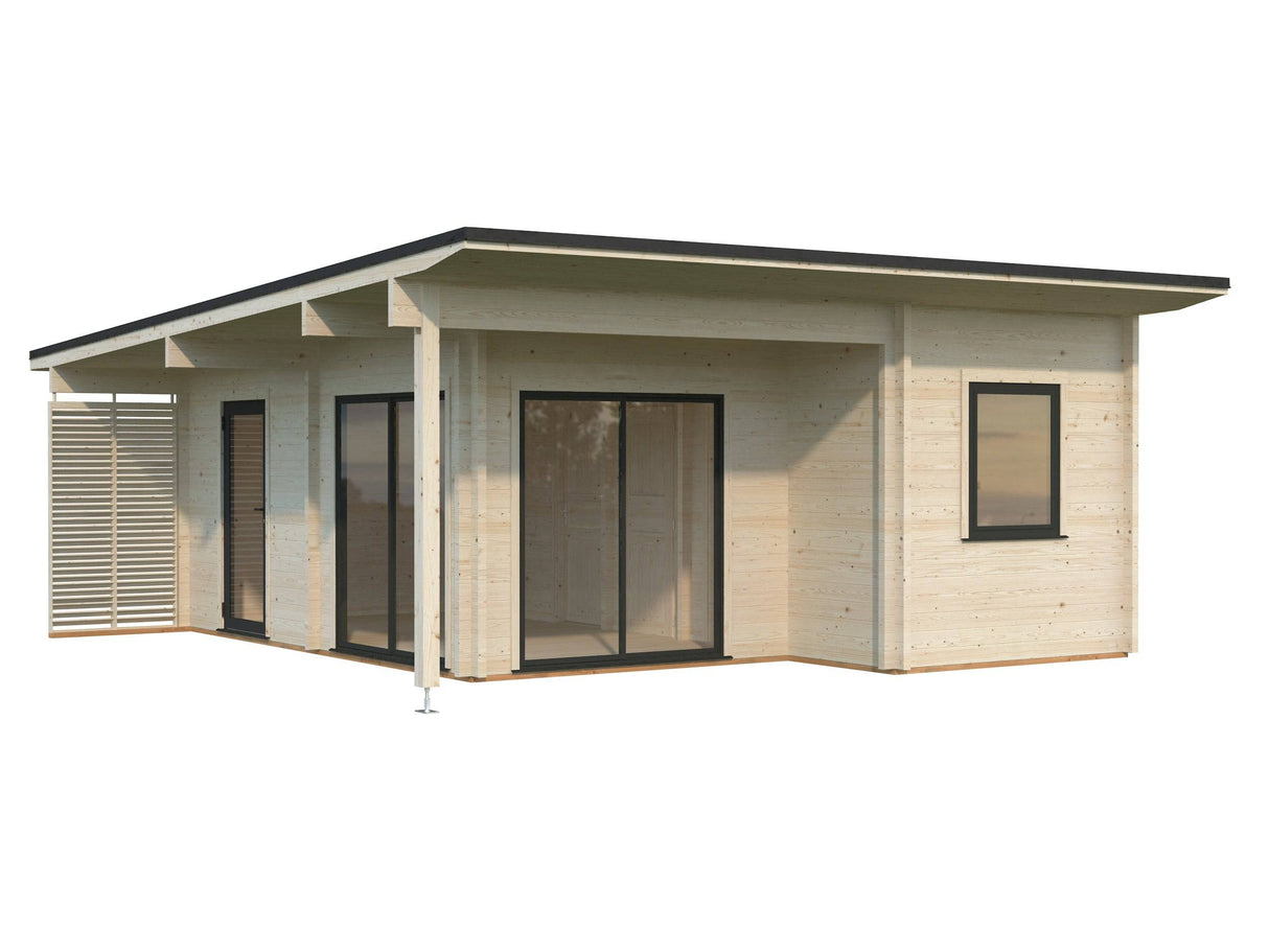 Cecilia XL(5,6x6,9m | 30m2 | 70mm) 4-Room Modern Log Cottage with Aluminium Doors and Windows - Palmako UK