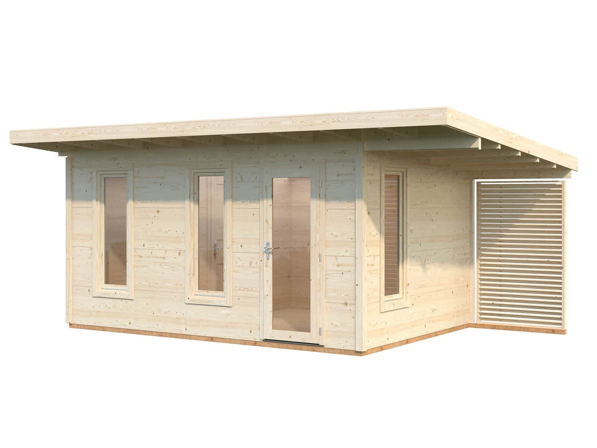 Grace (4.5x2.9m | 12.4+4.1m2 | 56mm) Year-Round Glue-Laminated Garden Room With Canopy - Palmako UK