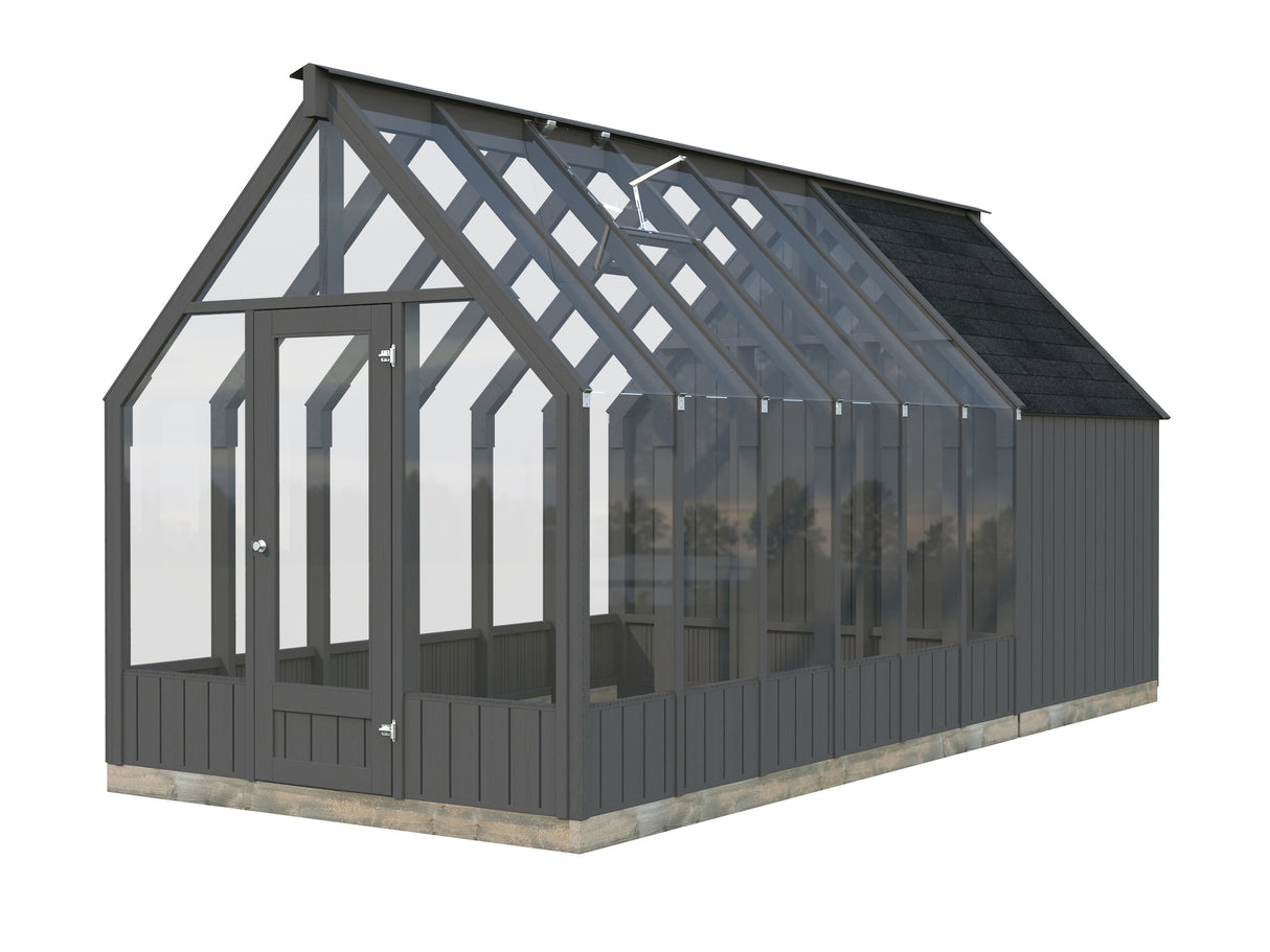 Emilia M+ (2,4x5,5m|8,2+4,0m2|18mm ) Greenhouse with Tool Shed - Painted Grey