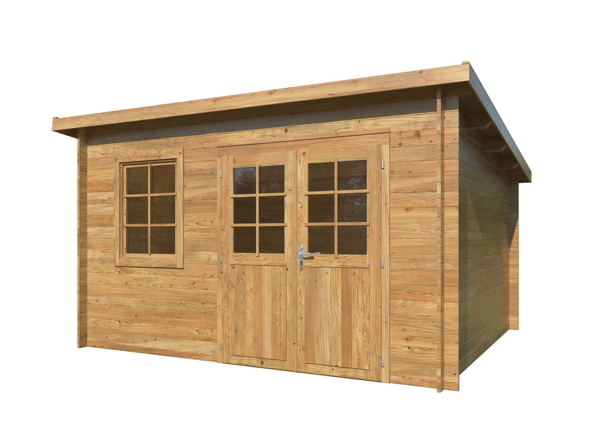 Alice L (3.8x3.4m | 11.0m2 | 28mm) Large Pressure Treated Garden Shed with Double Doors - Palmako UK