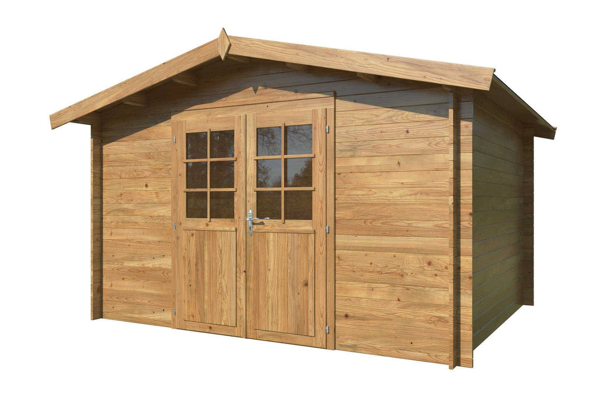 Valentine L (3.4x2.8m | 9.0m2 | 28mm) Pressure Treated Double Door Garden Shed - Palmako UK