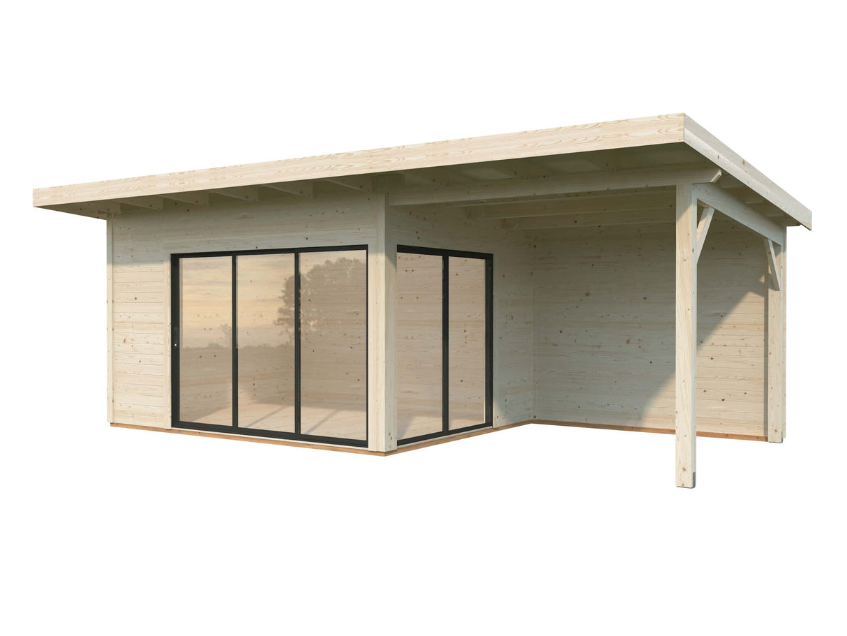 Andrea L (6.9x3m | 11.2+7.9m2 | 44mm) Garden Room with Sliding Doors (Double Glazing Available) - Palmako UK
