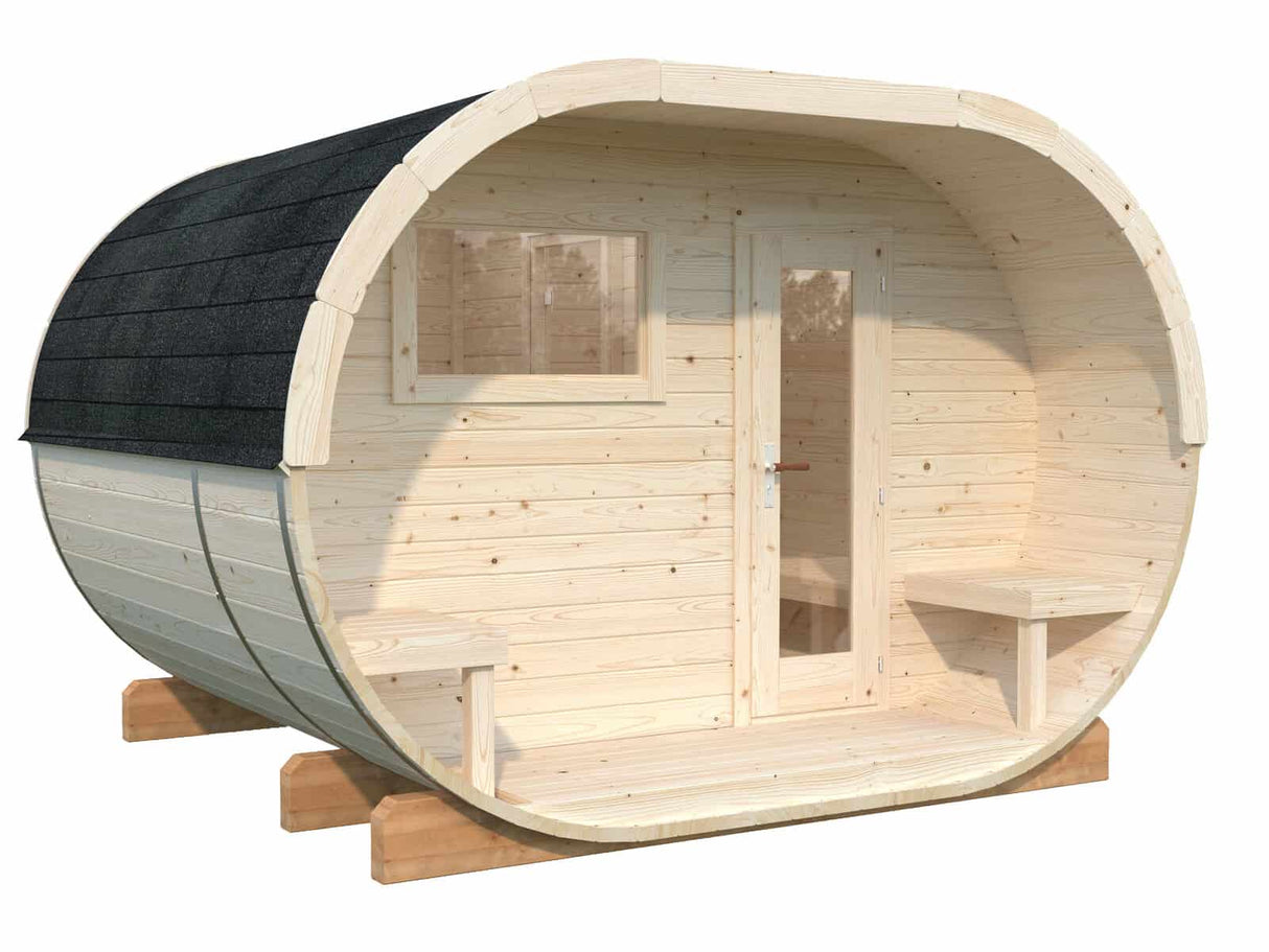 Anette (3.3x2.7m | 3.0+1.5m2 | 42mm) Timber Garden Oval Sauna - Palmako UK