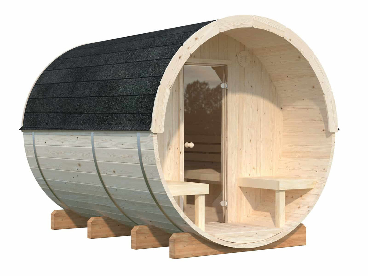Anita L (2.2x2.9m | 1.6+0.7m2 | 42mm) Timber Garden Barrel Sauna - Palmako UK
