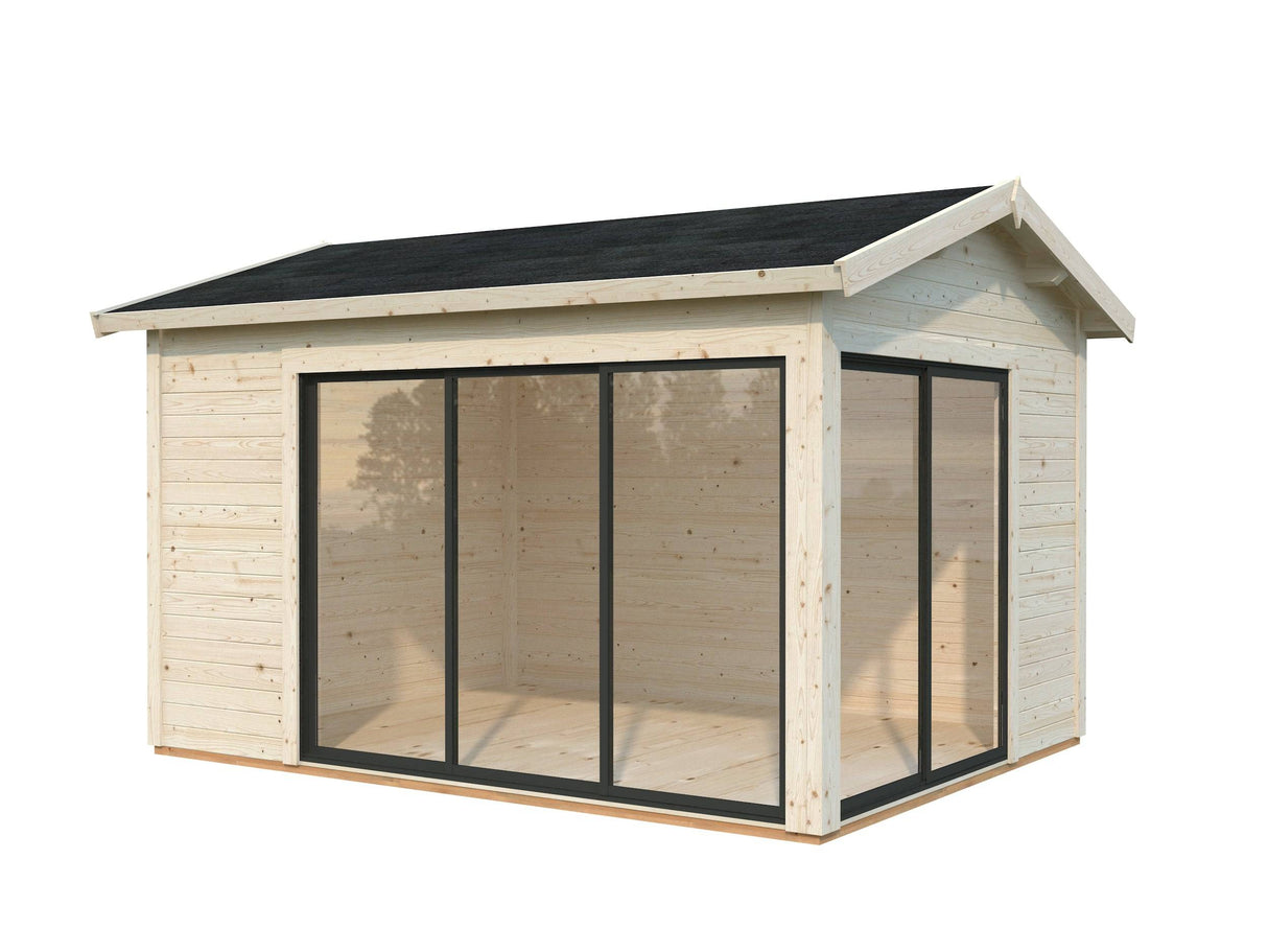 Amanda S (3,9x3m | 11,2m2 | 44mm) Modern Corner Summer House With Sliding Doors (Double Glazing Available) - Palmako UK