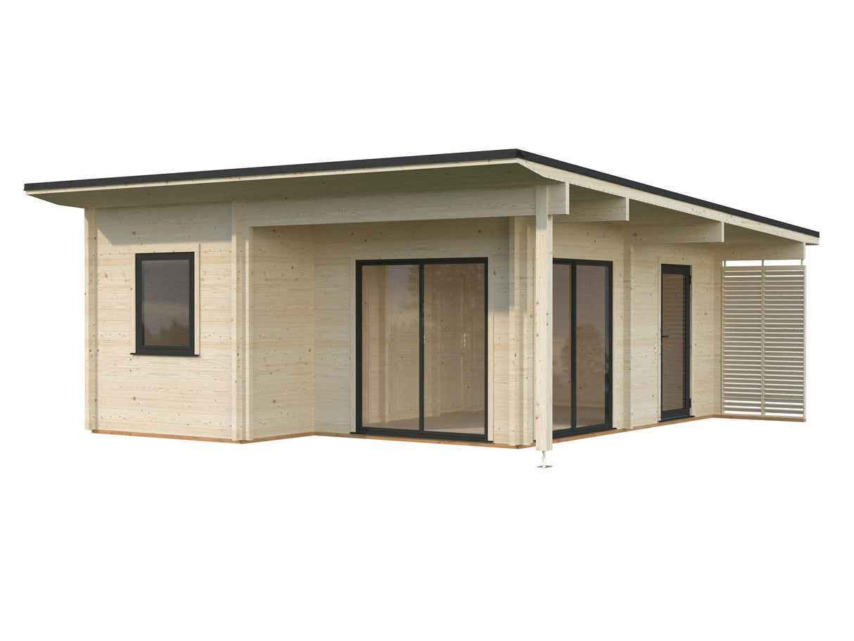 Cecilia XL(5,6x6,9m | 30m2 | 70mm) 4-Room Modern Log Cottage with Aluminium Doors and Windows - Palmako UK