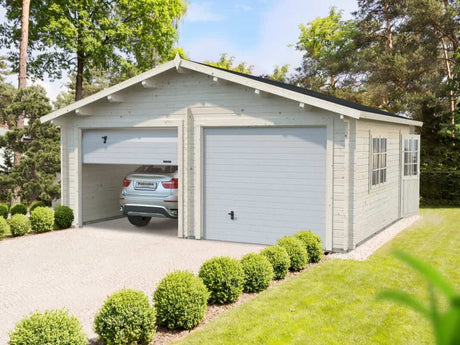 Roger XL (6x5.3m | 28.4m2 | 44mm) Timber Log Double Garage with Sectional Doors