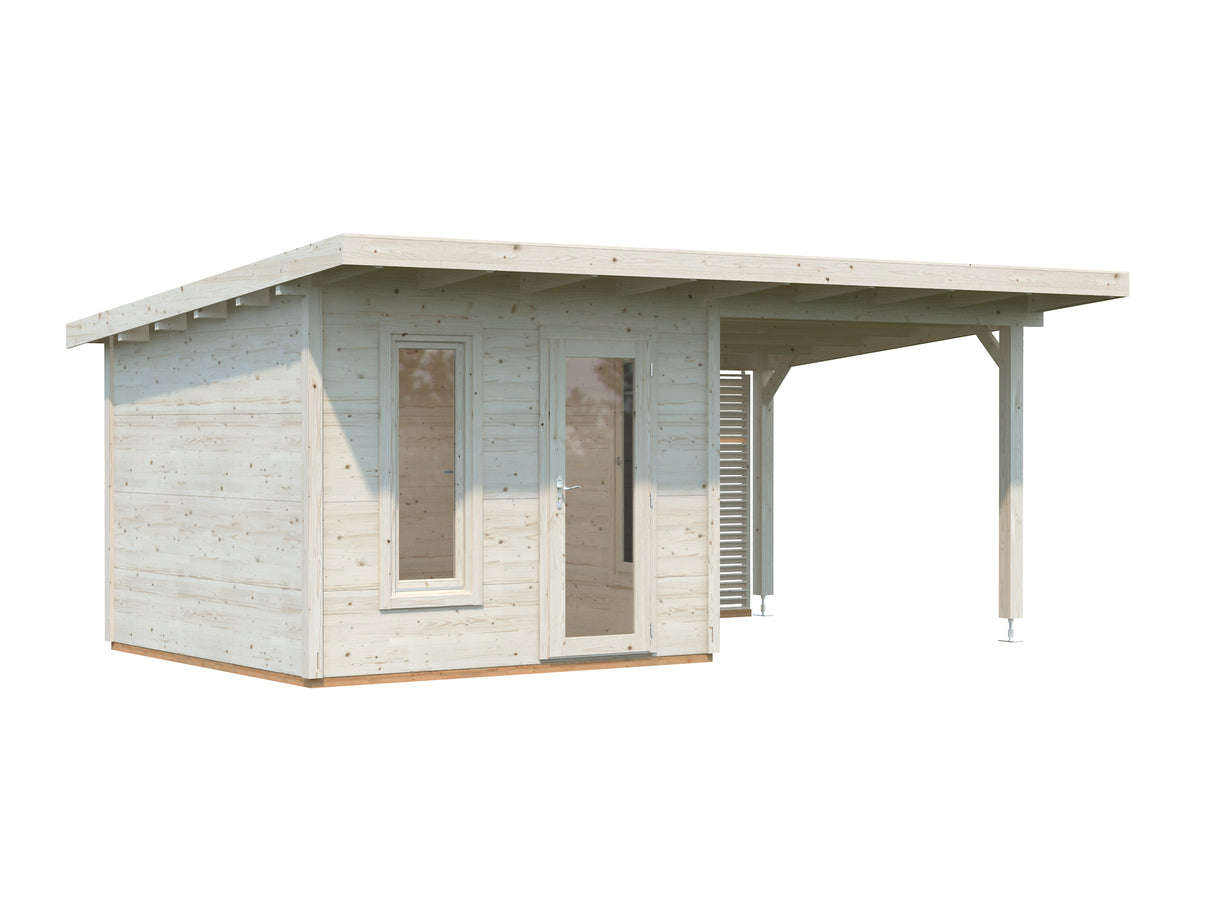 Grace (5.6x2.9m | 8.1+8.1m2 | 56mm) Year-Round Glue-Laminated Garden Room with Roof Canopy - Palmako UK