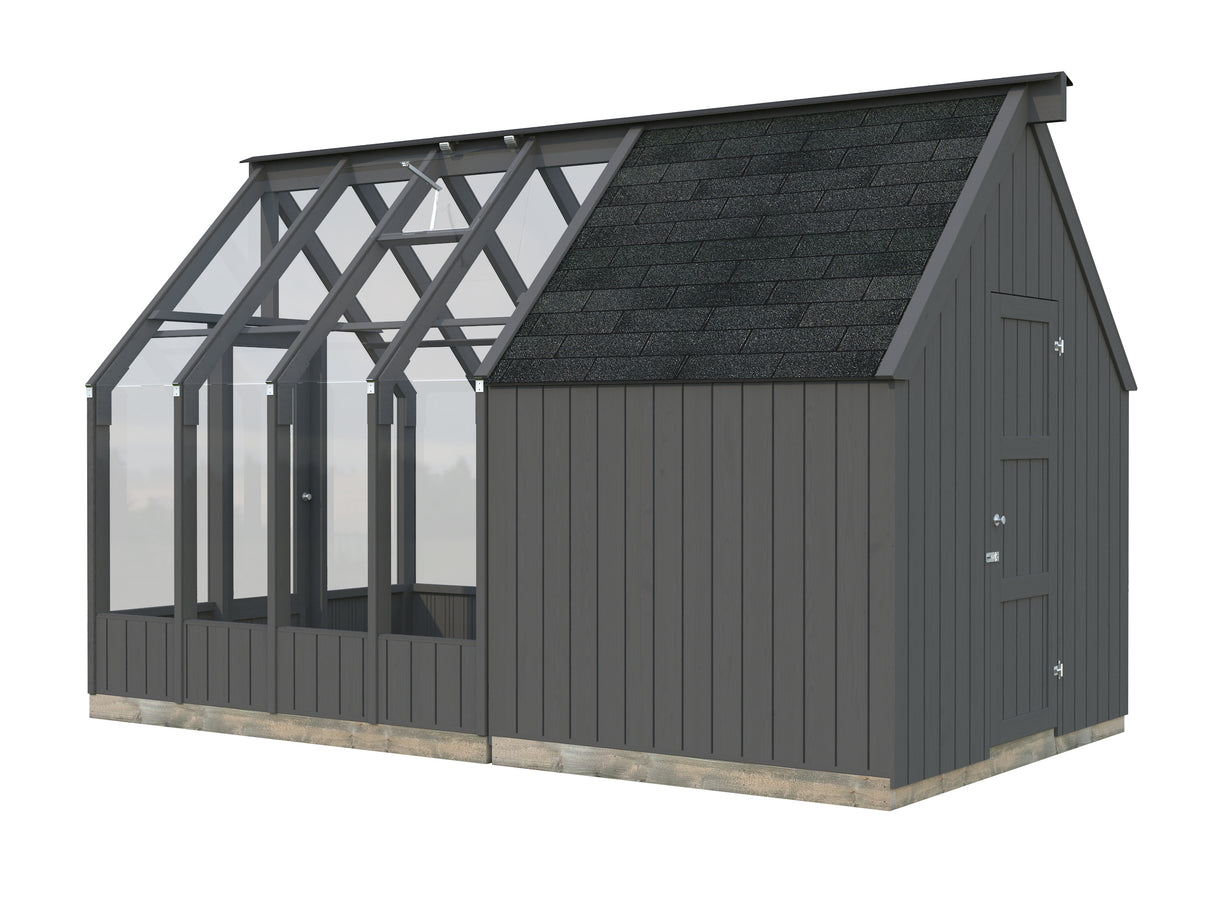 Emilia S+ (2,4x4,3m|5,4+4m2|18mm ) Compact Greenhouse with Shed - Factory Painted