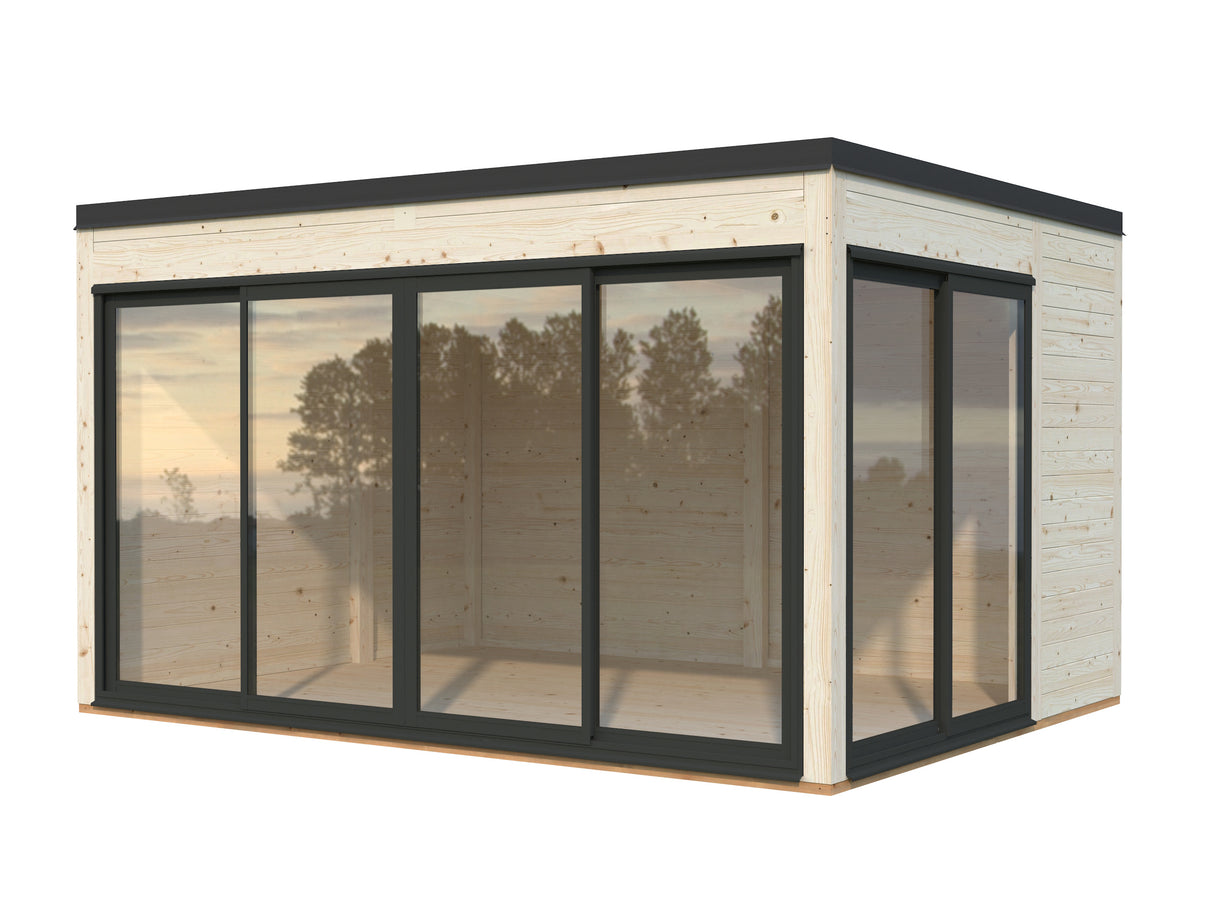 Serena 1 (4,2x3,2m|12,6m2|44mm ) Cubic Corner Log Cabin with Aluminium Doors and Windows(Double or Single Glazed)