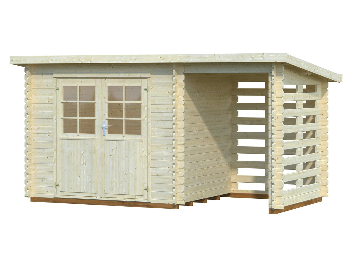 Malta 1 with 2,8 m2 Canopy (4,9x2,2m | 2,8m2 | 28mm) Garden Shed with Firewood Storage