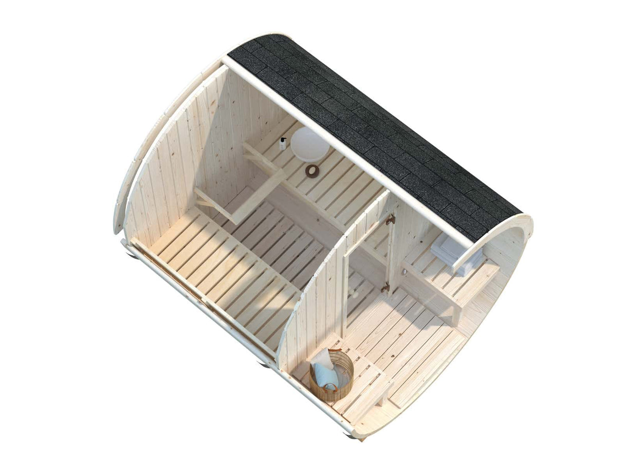 Anita M (2.2x2.5m | 1.3+0.7m2 | 42mm) Timber Garden Barrel Sauna - Palmako UK