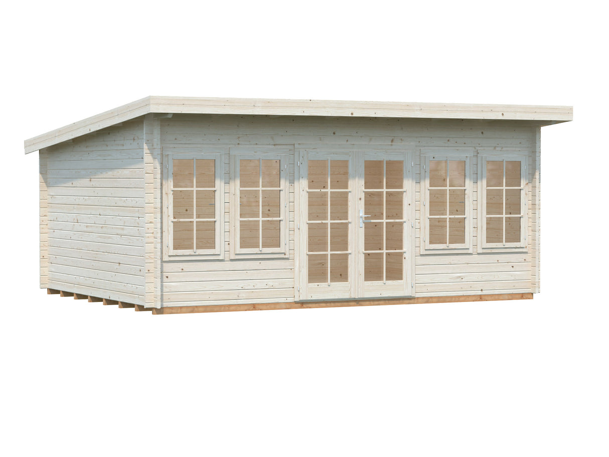 Lisa L (5.5x4m | 19.4m2 | 44mm) Spacious Pent Roof Summer House with Double Doors  (2024 Upgraded Model) - Palmako UK