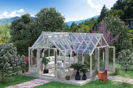 Emilia XL (4.2x5.4m | 19.1m2 | 18mm) Large T-Shaped Premium Greenhouse (Painted Grey or Pressure Treated) - Palmako UK