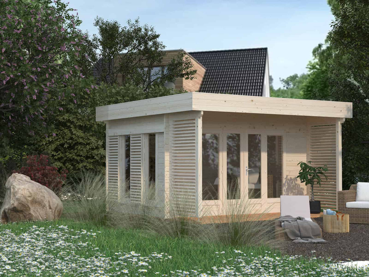 Caroline S (4.1x3.0m | 10.2m2 | 44mm) Summer House with Sliding Shutters - Palmako UK