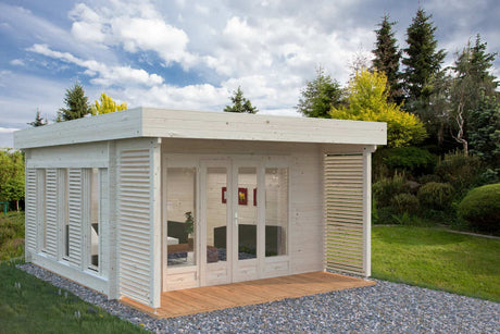 Caroline M (4.1x4.1m | 14.5m2 | 44mm) Modern Summer House with Sliding Shutters - Palmako UK