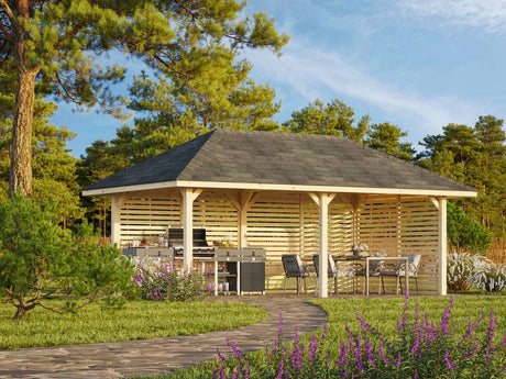 Bianca 109 (6x3m | 16.6m2) Large Corner Pavilion with Louvre Walls - Palmako UK