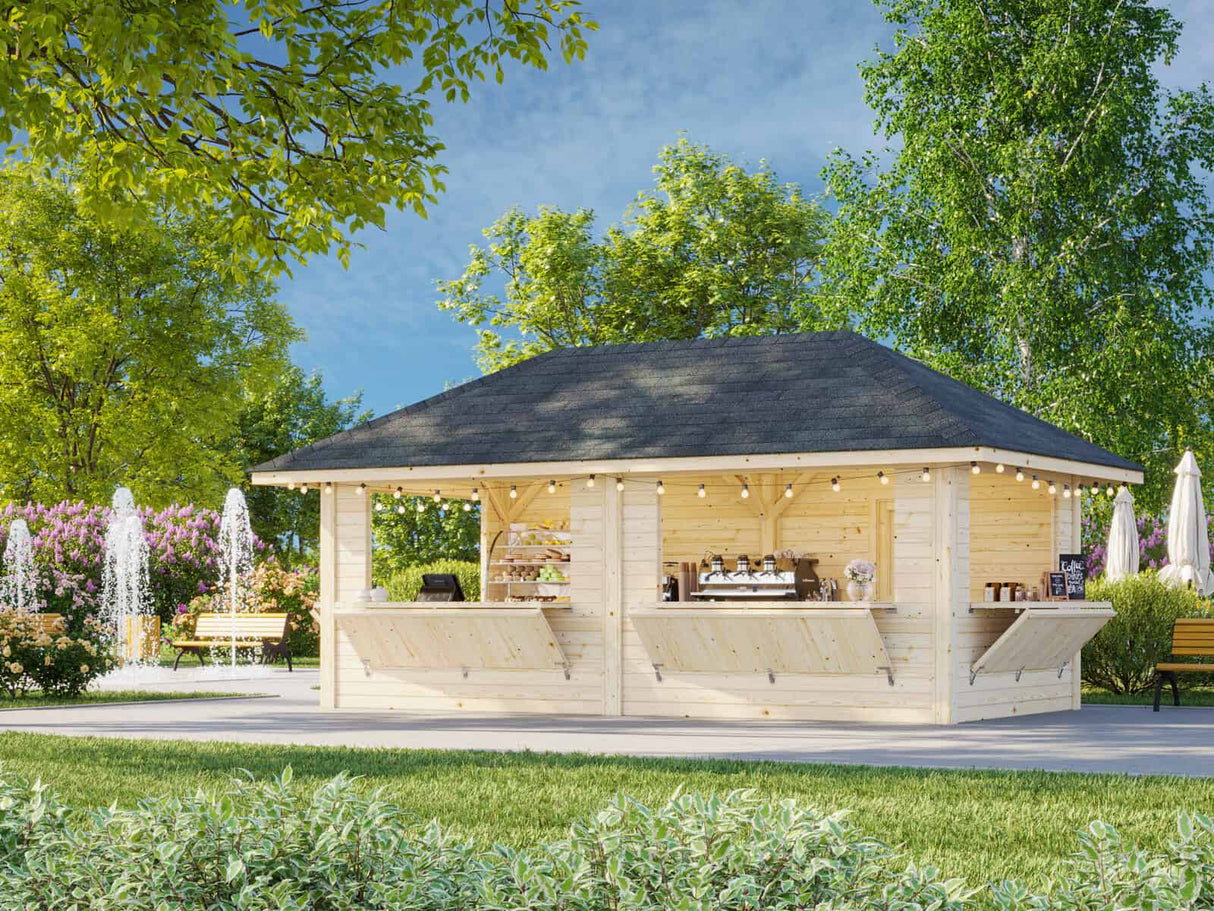 Bianca 112 (5.9x3m | 16.6m2) Double Kiosk With Four Hatches - Palmako UK