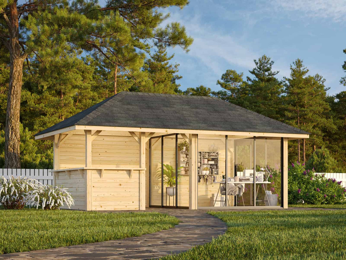 Bianca 208/508 (6x3m | 16.6m2) Glass Garden Room With Garden Bar Area (Double Glazing Available) - Palmako UK