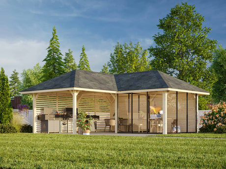 Bianca 211/511 (6x6m | 24.9m2) Corner Summer House With Sliding Doors And Louvre Walls (Double Glazing Available) - Palmako UK