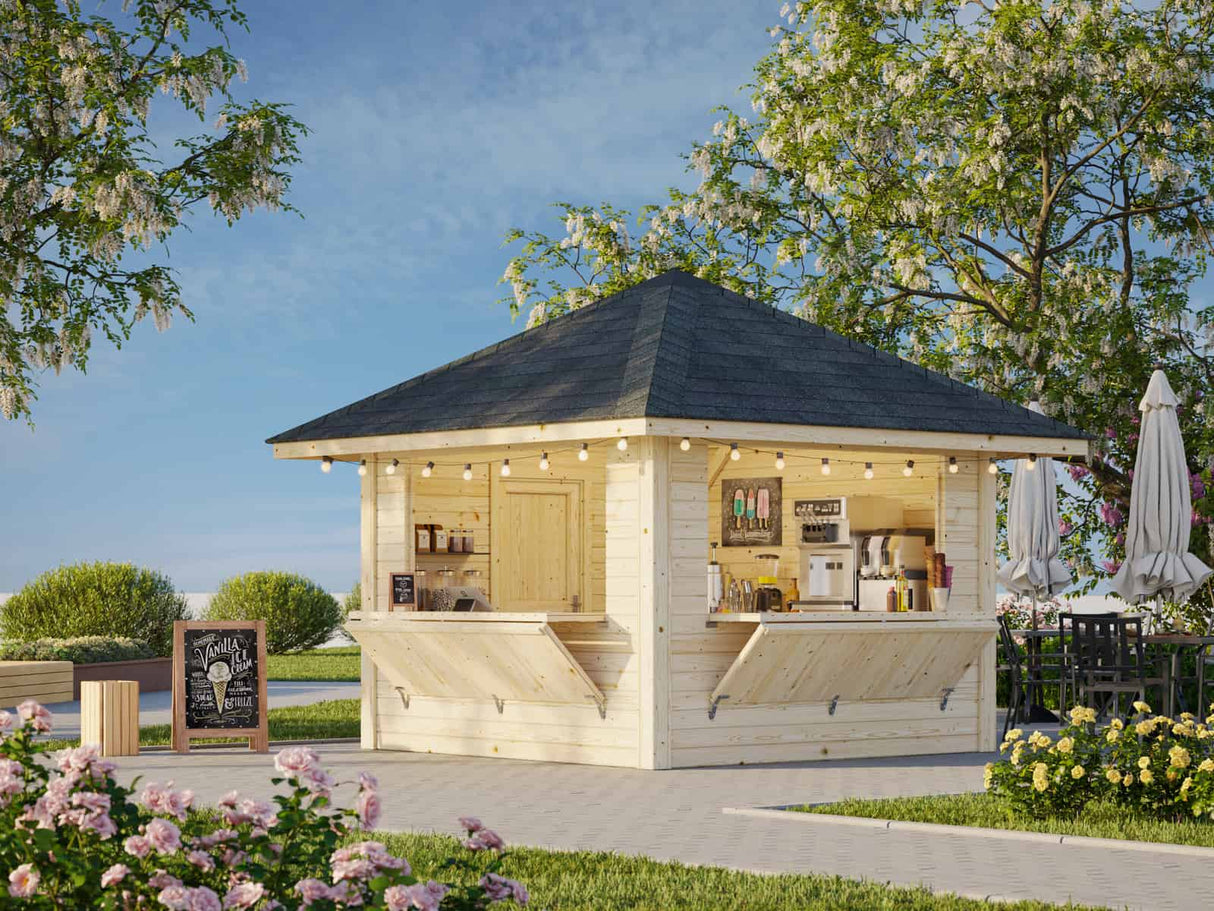 Bianca 105 (3x3m | 8.3m2) Kiosk With Two Hatches - Palmako UK