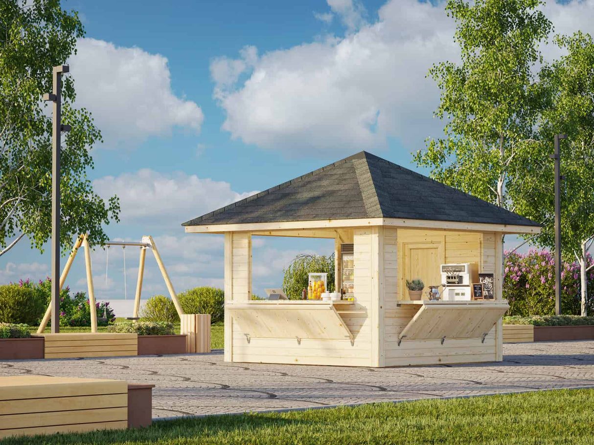 Bianca 106 (3x3m | 8.3m2) Kiosk With Three Hatches - Palmako UK