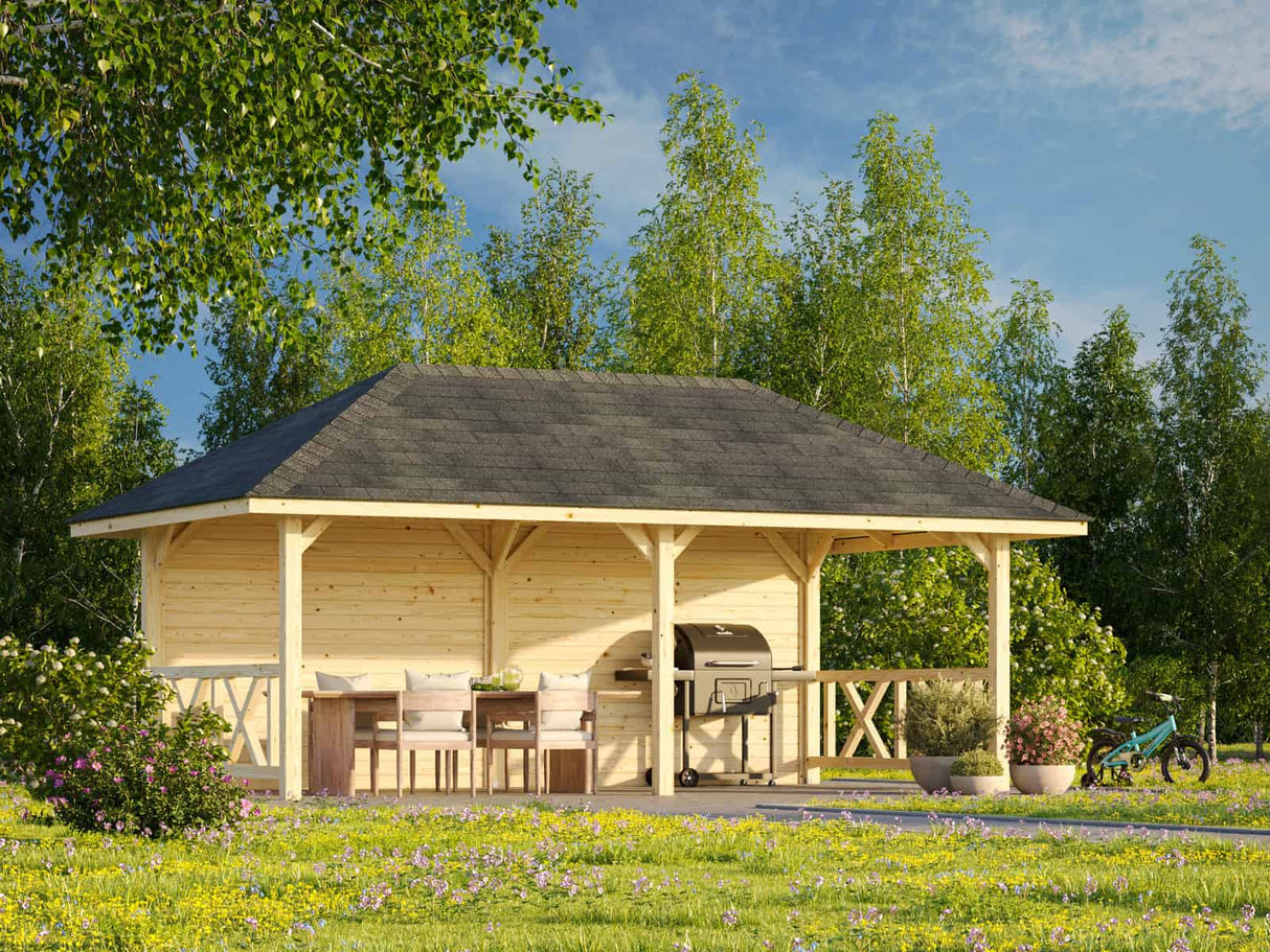 Bianca 108 (6x3m | 16.6m2) Double Gazebo With Solid Back Wall - Palmako UK