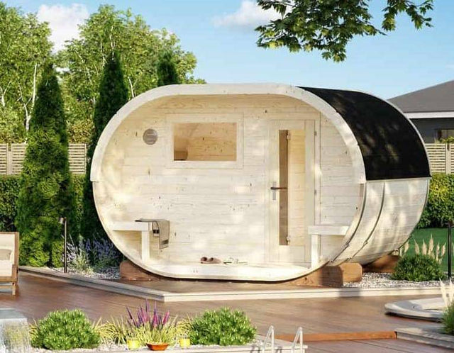 Anette (3.3x2.7m | 3.0+1.5m2 | 42mm) Timber Garden Oval Sauna - Palmako UK