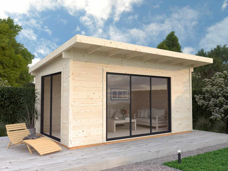 Grace (5x3m | 14.1m2 | 56mm) Year-Round Glue-Laminated Garden House with Double Glazed Sliding Doors - Palmako UK
