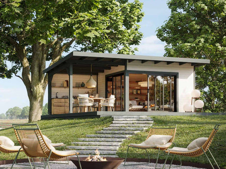 Andrea L (6.9x3m | 11.2+7.9m2 | 44mm) Garden Room with Sliding Doors (Double Glazing Available) - Palmako UK