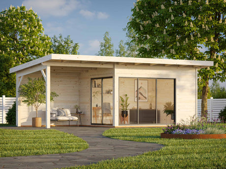 Andrea L (6.9x3m | 11.2+7.9m2 | 44mm) Garden Room with Sliding Doors (Double Glazing Available) - Palmako UK