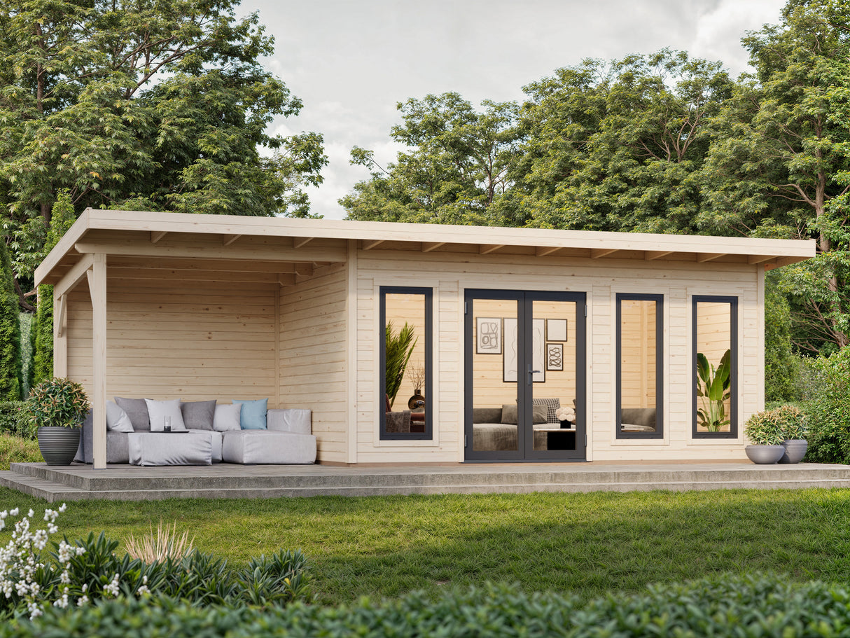 Aurelia L+ (8,3x3m|15,2+7,9m2|44mm ) Spacious Modern Garden room with Canopy
