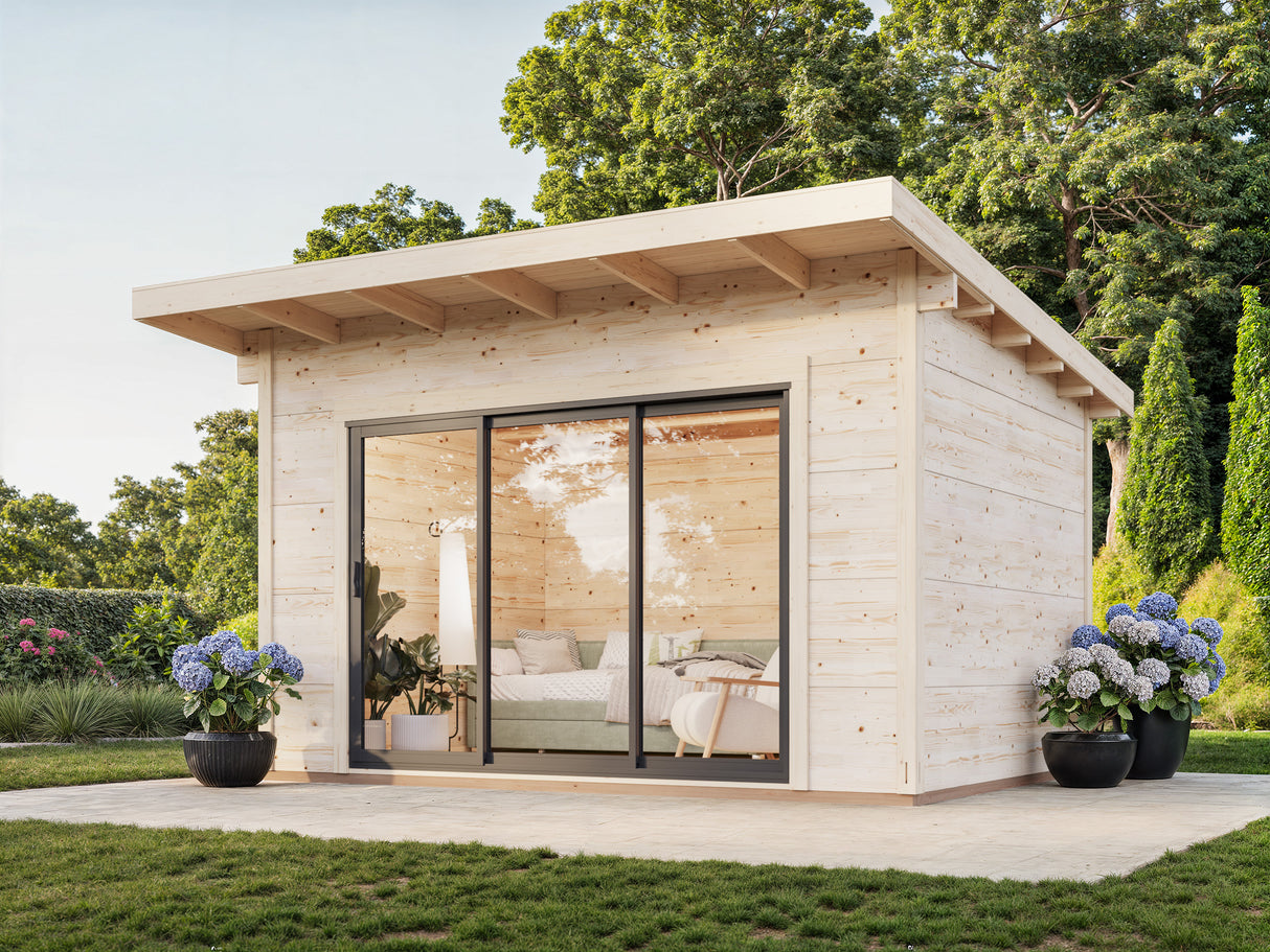Grace (4x3m | 11.2m2 | 56mm) Year-Round Glue-Laminated Garden Room with Double Glazed Sliding Doors - Palmako UK