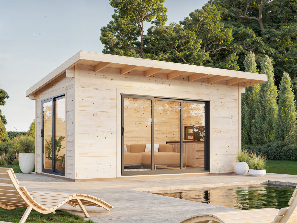 Grace (5x3m | 14.1m2 | 56mm) Year-Round Glue-Laminated Garden House with Double Glazed Sliding Doors - Palmako UK