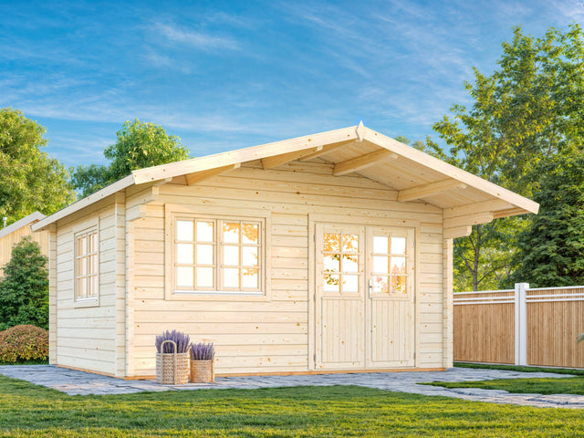 Helena S (4.7x3.8m | 15.1m2 | 70mm) Double Glazed Heavy Duty Garden Log Cabin with Roof Overhang - Palmako UK