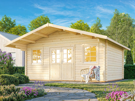 Helena L (5.3x4.1m | 18.6m2 | 70mm) Double Glazed Traditional Log Cabin with Roof Overhang - Palmako UK