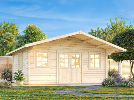 Helena XL (5.3x5.3m | 24.6m2 | 70mm) Double Glazed Traditional Log Cabin with Roof Overhang - Palmako UK